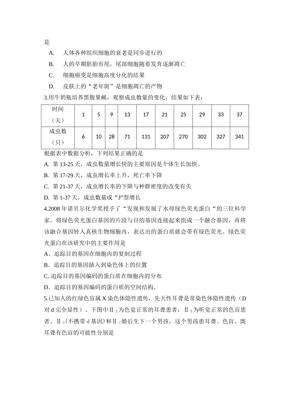 2009年高考生物真题（安徽自主命题）.docx_第2页