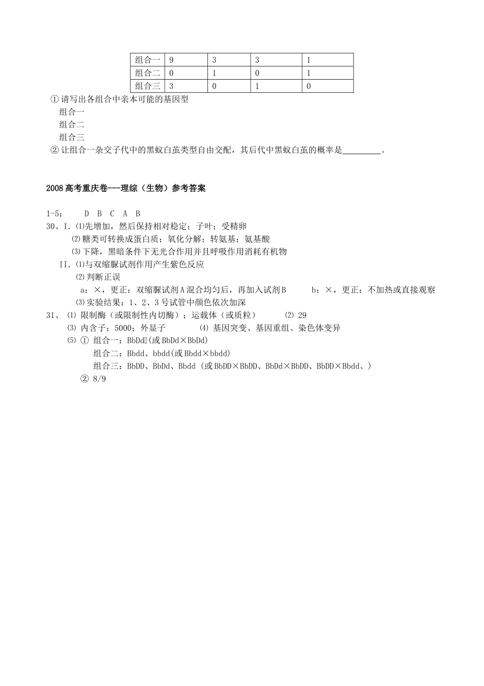 2008年高考重庆高考理综生物试题含答案word版.doc_第3页