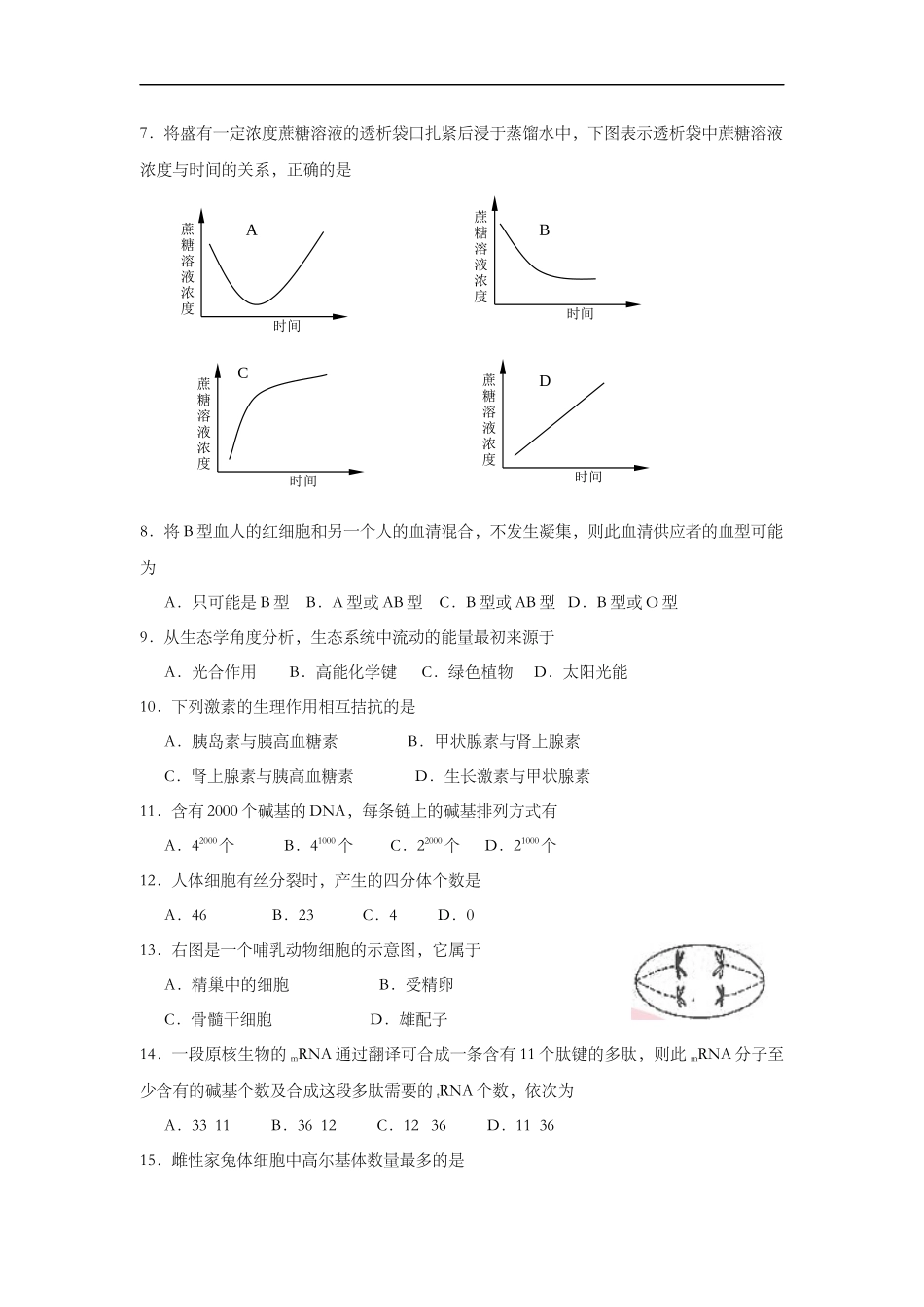2005年上海市高中毕业统一学业考试生物试卷及答案.docx_第2页