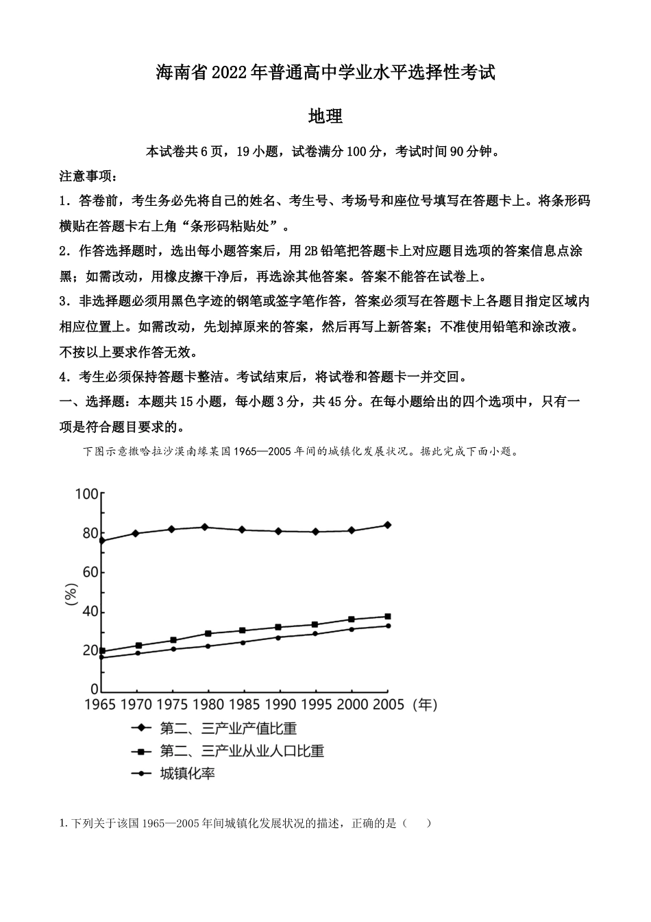 2022年高考地理真题（海南自主命题）（解析版）.docx_第1页