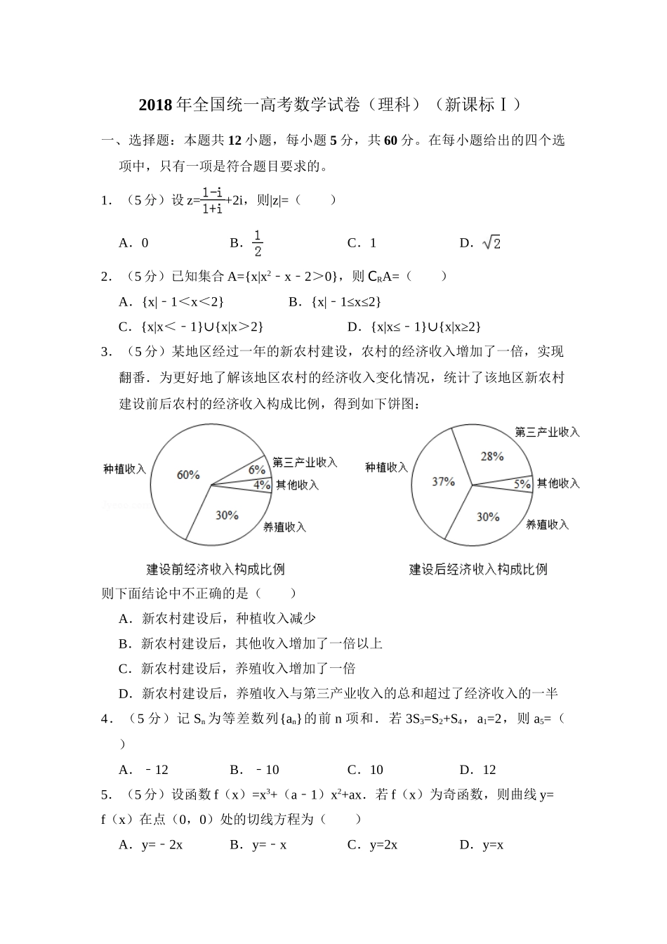 2018年高考数学真题（理科）（新课标Ⅰ）（解析版）.doc_第1页