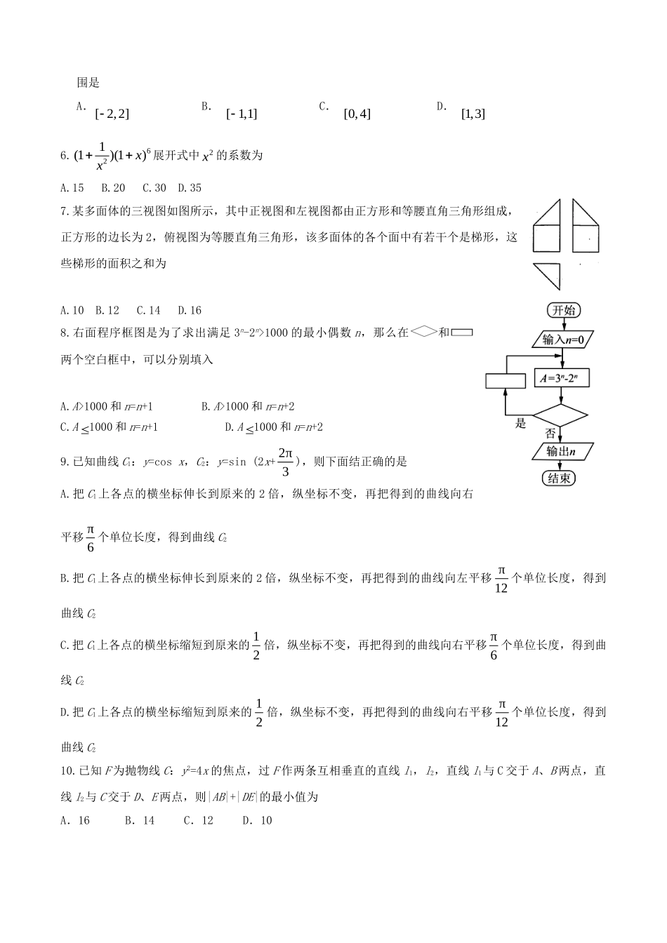 2017年高考数学真题（理科）（广东自主命题）（原卷版）.doc_第2页