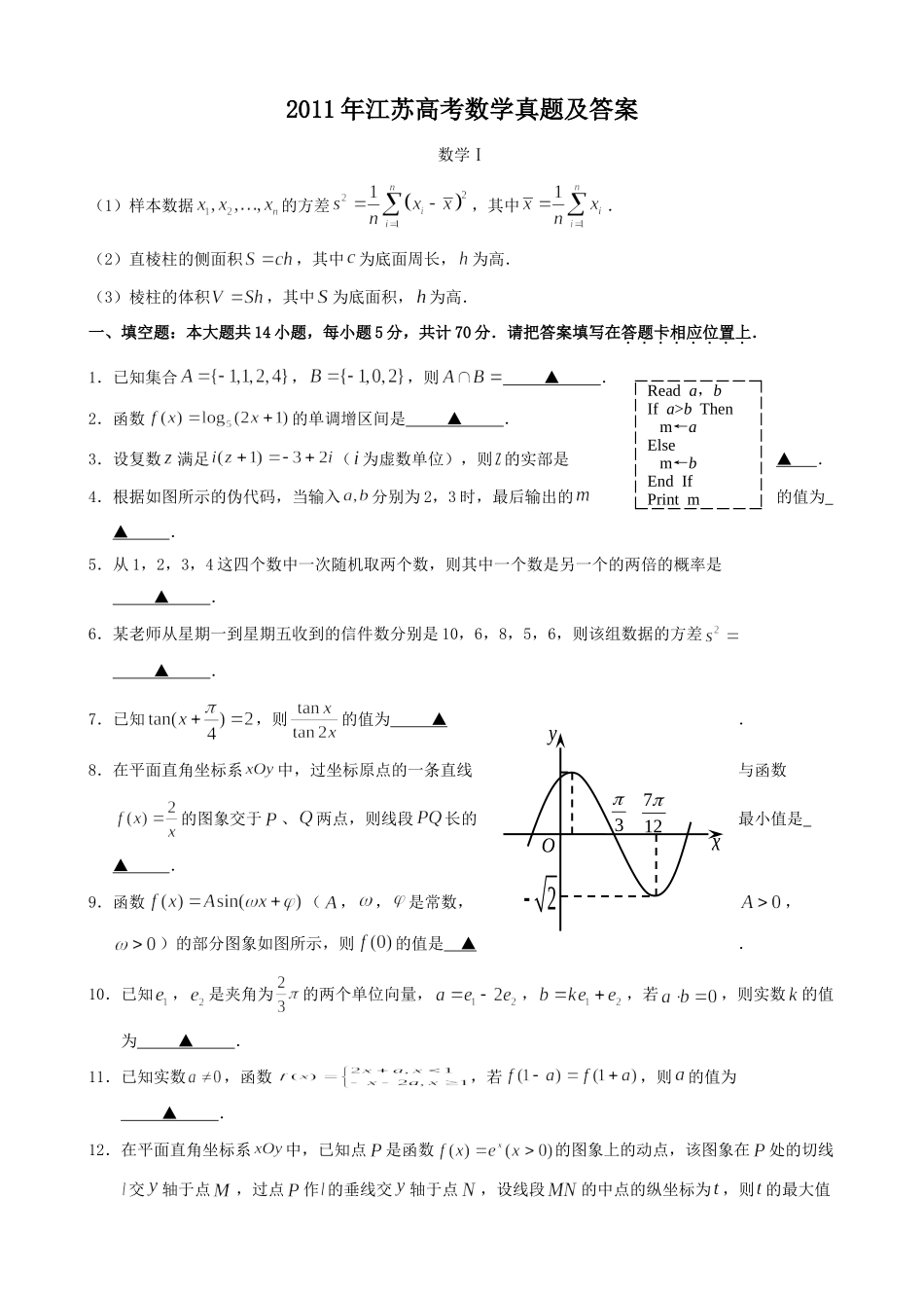 2011年高考数学真题（ 江苏自主命题）.doc_第1页