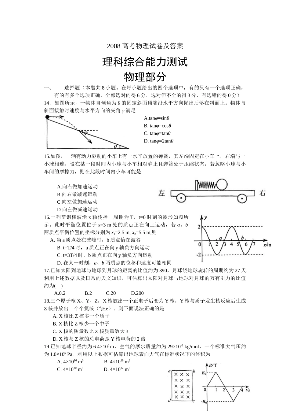 2008年高考物理真题（福建自主命题）.docx_第1页