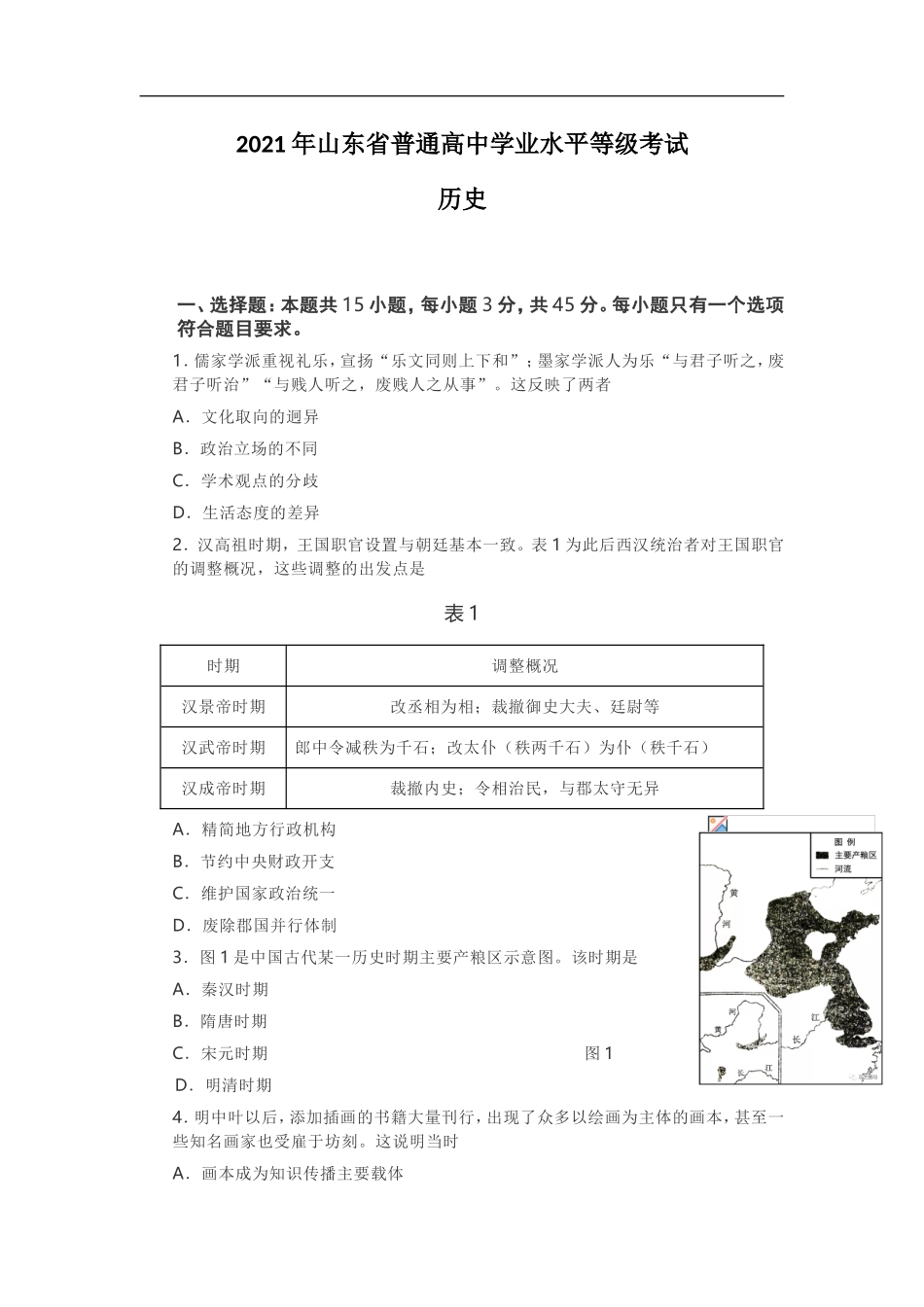 2021年高考真题历史(山东卷)（含解析版）.doc_第1页