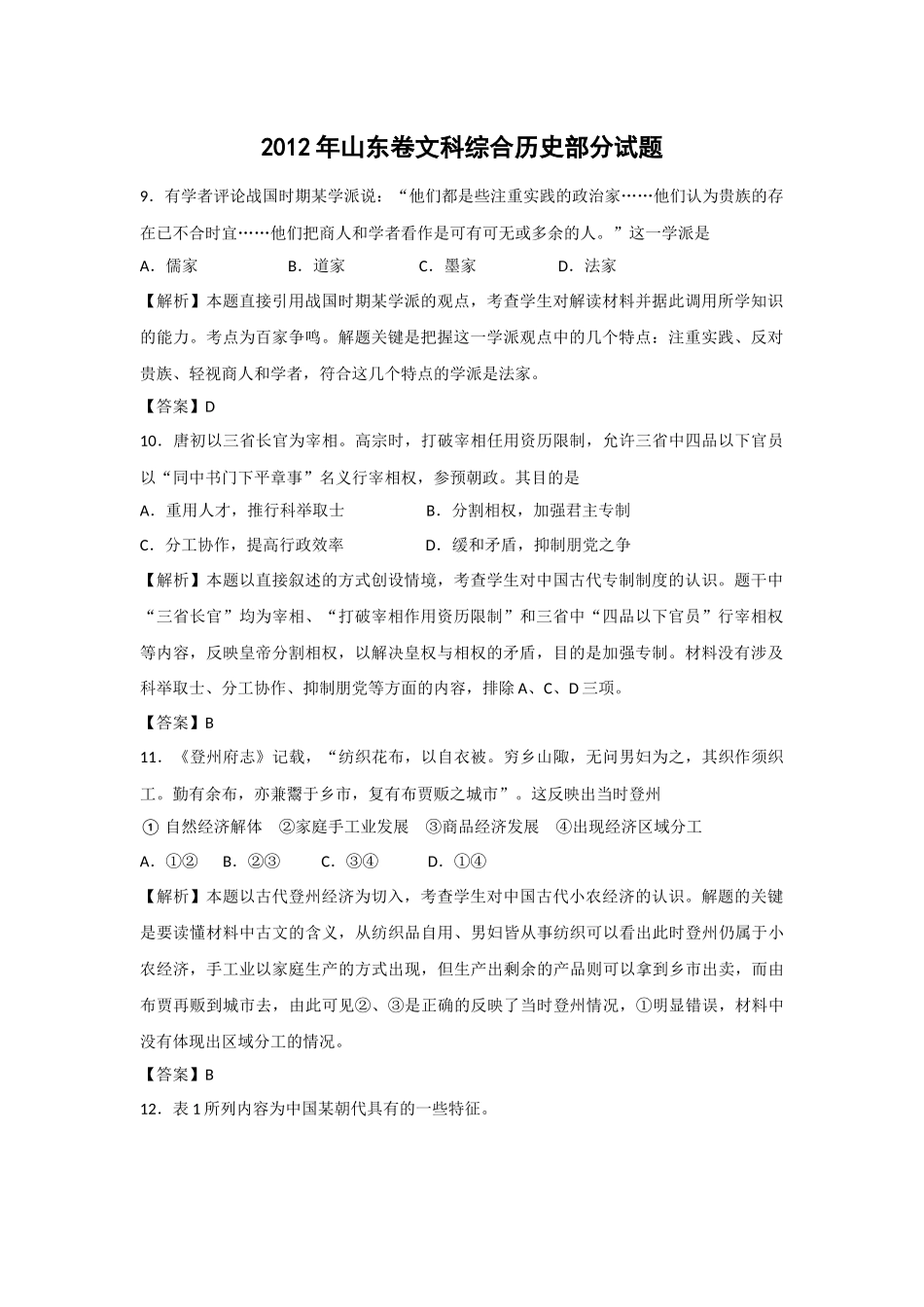2012年高考历史真题（山东自主命题）（解析版）.docx_第1页