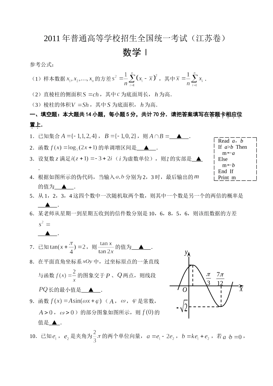 2011年江苏高考数学试题及答案.doc_第1页