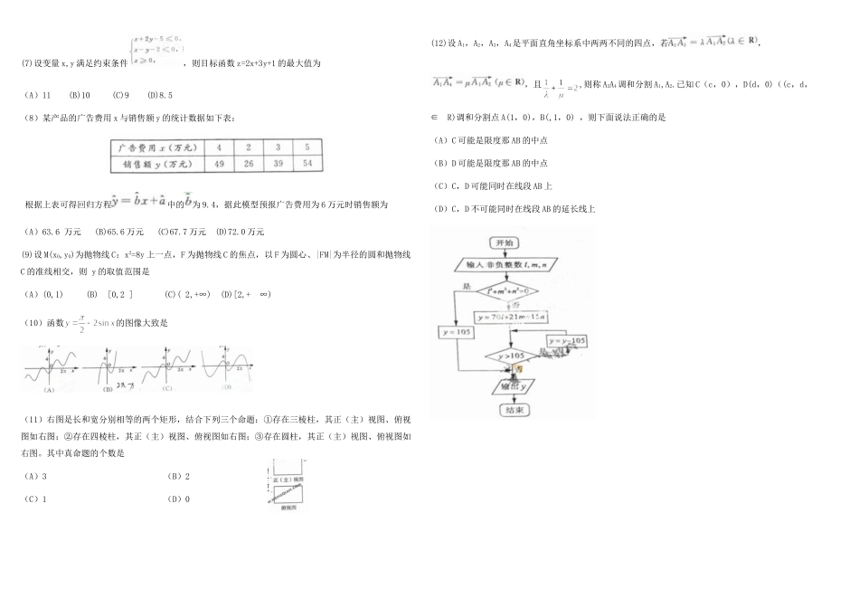 2011年高考真题数学【文】(山东卷)（原卷版).doc_第2页