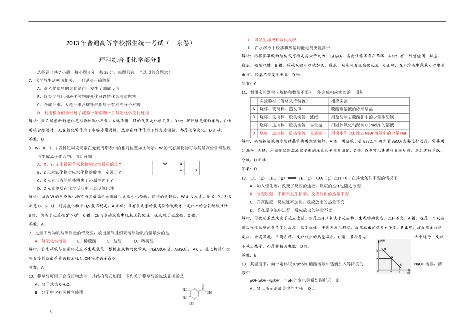 2013年高考真题 化学(山东卷)（含解析版）.docx_第1页