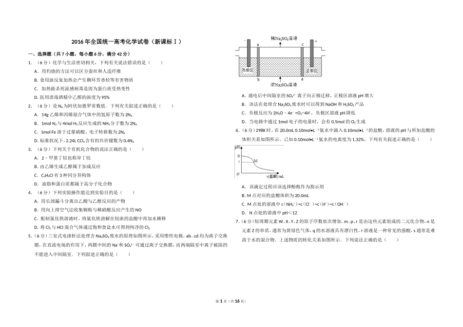 2016年高考真题 化学(山东卷)（含解析版）.doc_第1页