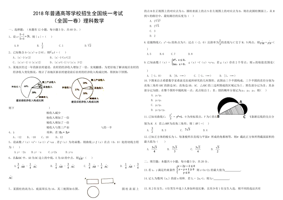 2018年广东高考（理科）数学（原卷版）.docx_第1页