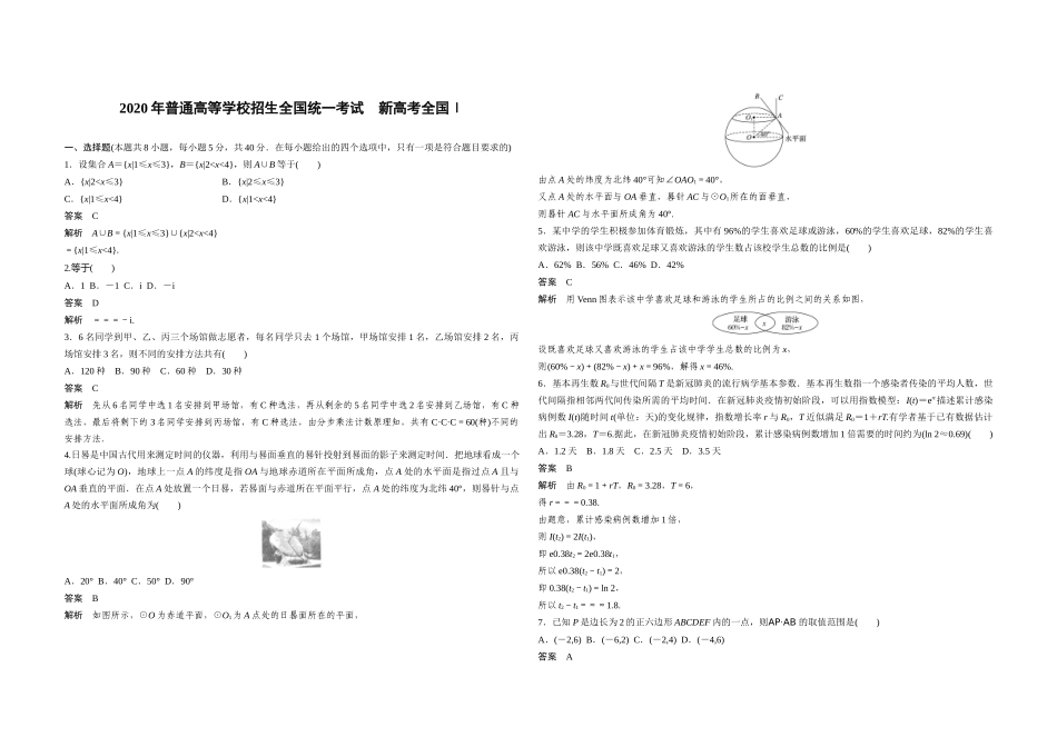 2020年高考真题数学【新高考全国Ⅰ卷】(山东卷)（含解析版）.docx_第1页