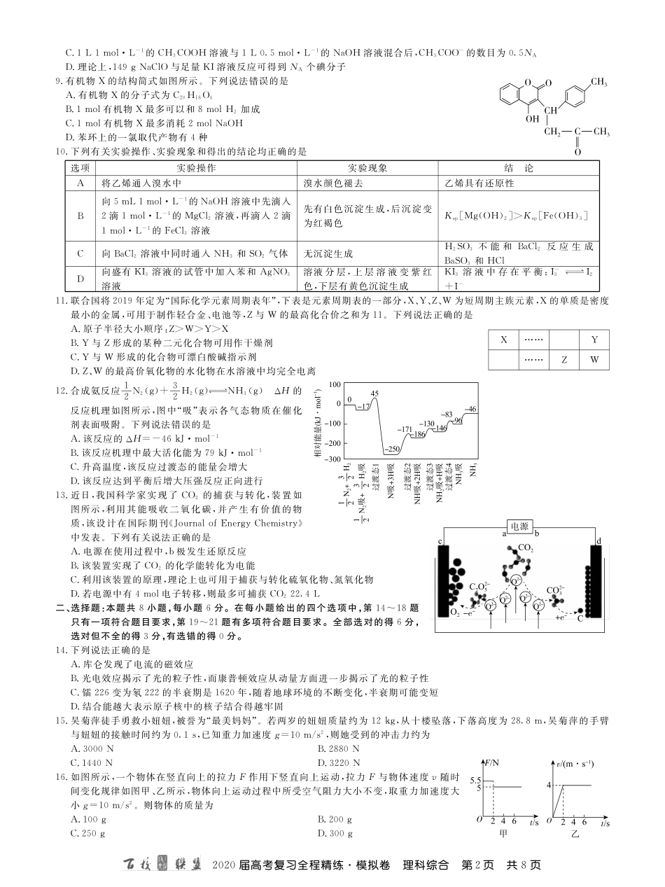 2百校联盟20届模拟卷理综 内文.pdf_第2页