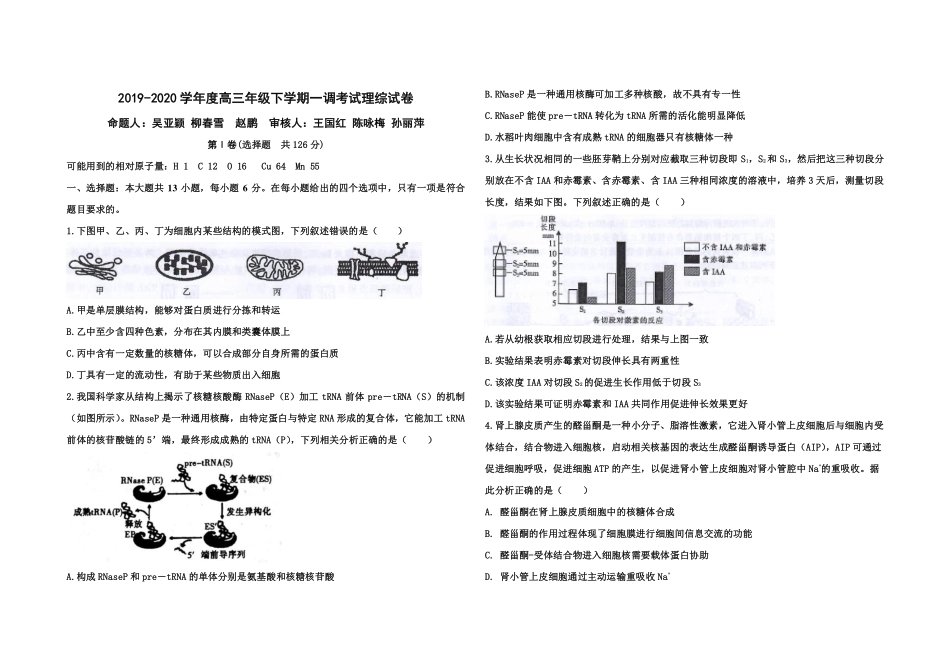 河北省衡水中学2020届高三下学期一调理科综合试题.pdf_第1页