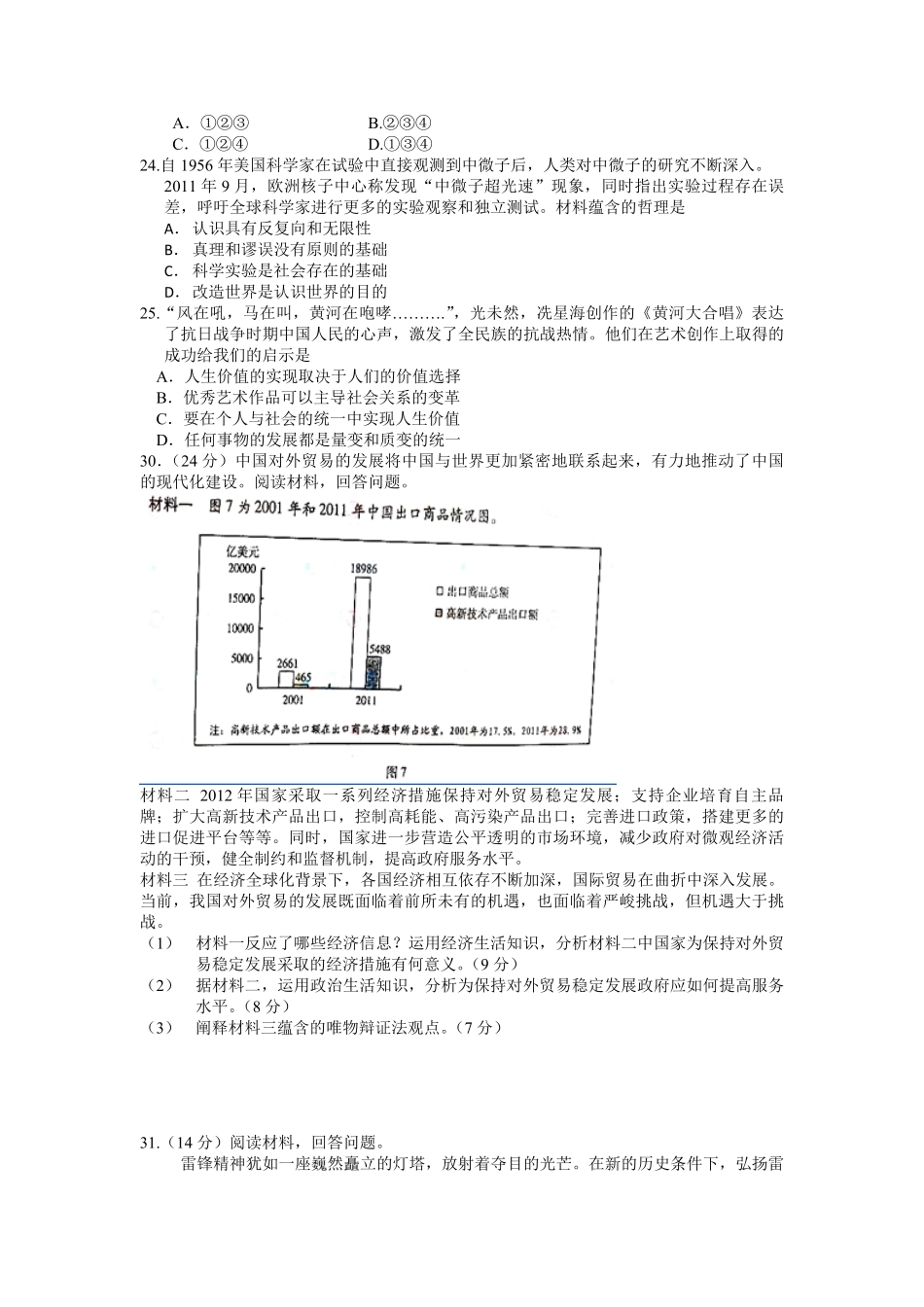 2012年高考真题 政治(山东卷)（含解析版）.pdf_第2页