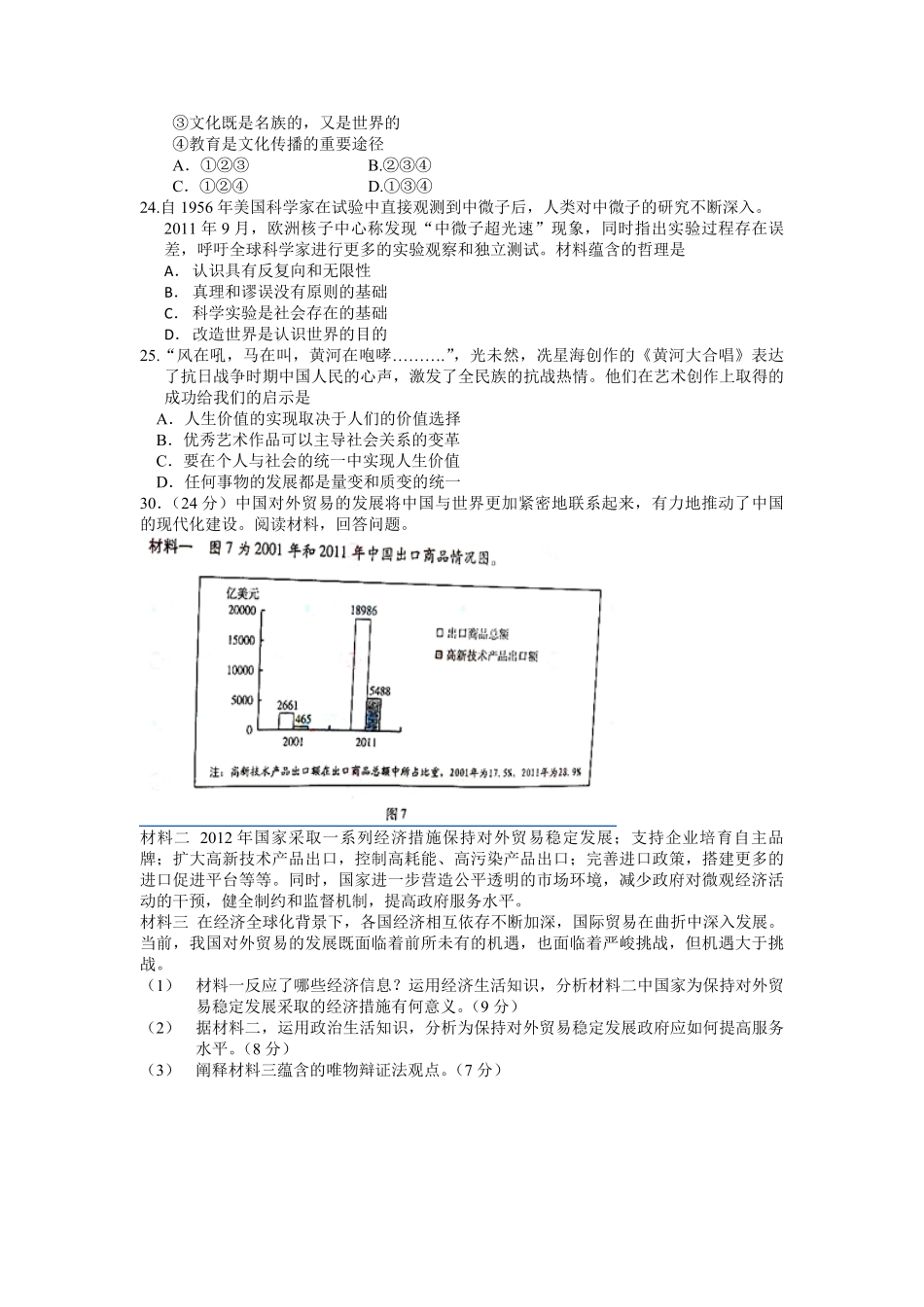 2012年高考真题 政治(山东卷)（原卷版）.pdf_第2页