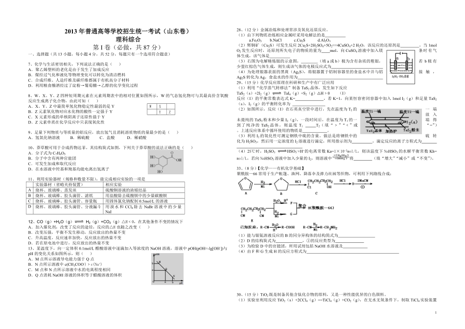 2013年高考真题 化学(山东卷)（原卷版）.pdf_第1页