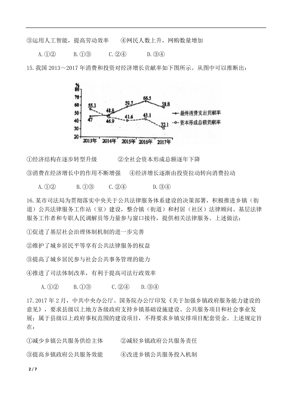 2018年高考真题 政治(山东卷)（含解析版）.pdf_第2页