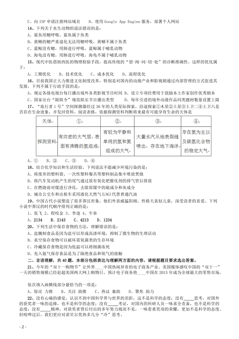 2015年425公务员联考《行测》（重庆卷）.pdf_第2页