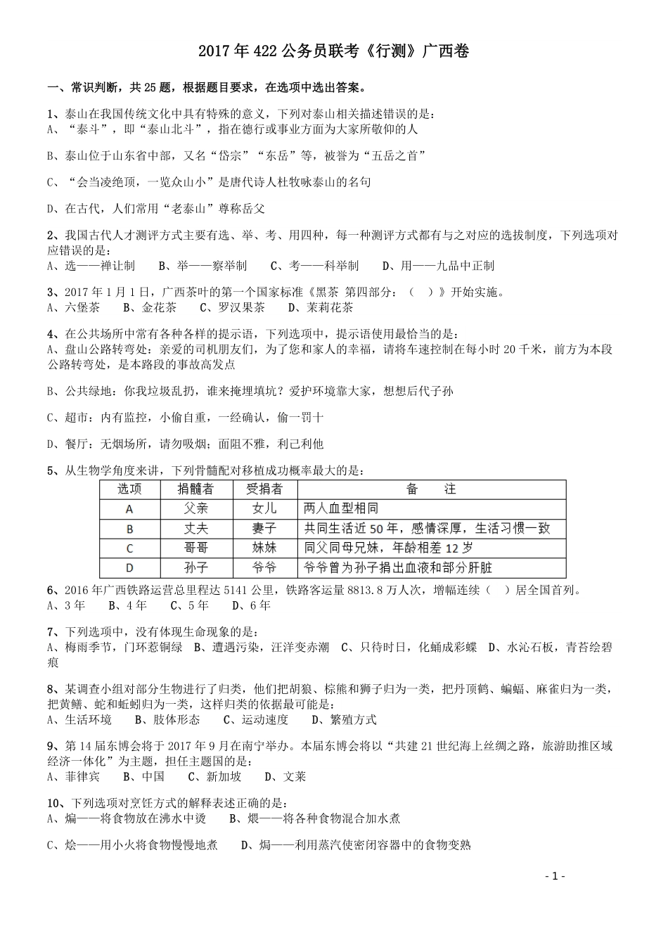 2017年422公务员联考《行测》真题（广西卷）.pdf_第1页
