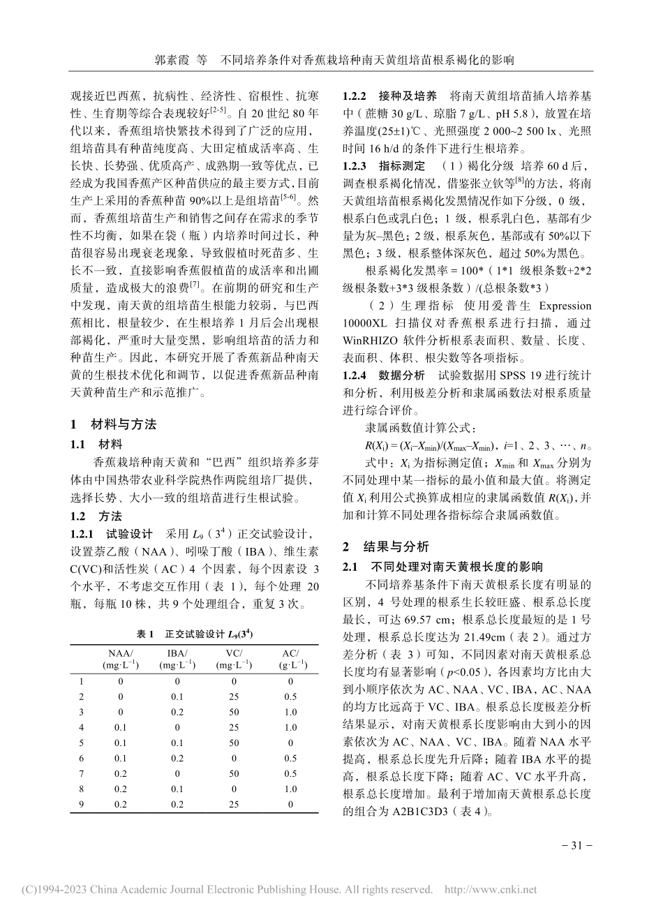 不同培养条件对香蕉栽培种南天黄组培苗根系褐化的影响_郭素霞.pdf_第2页