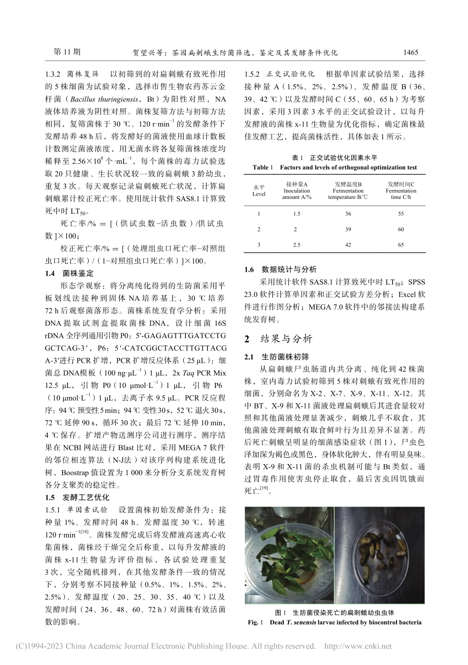 茶园扁刺蛾生防菌筛选、鉴定及其发酵条件优化_贺望兴.pdf_第3页