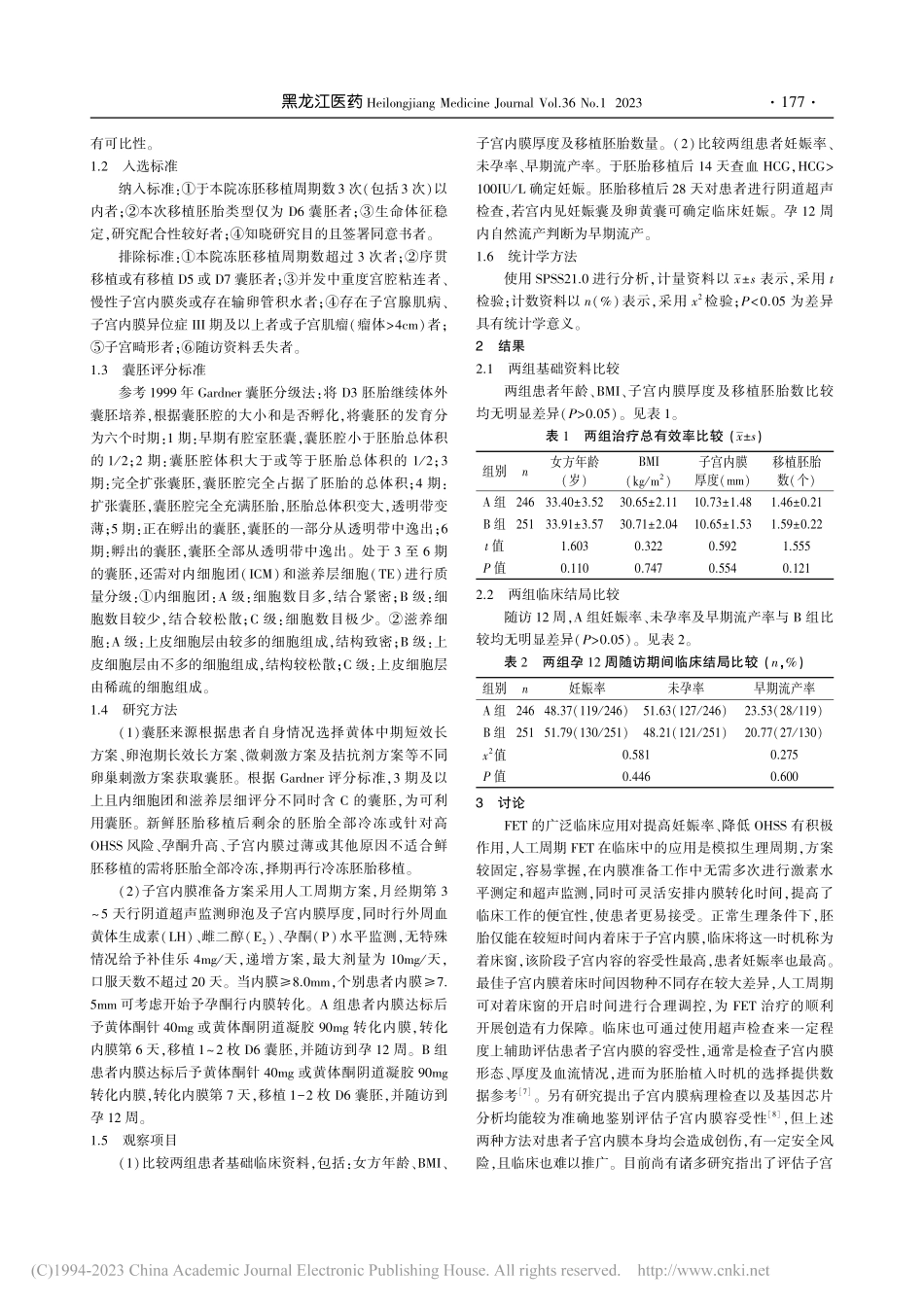 比较D6囊胚在冻胚移植中采...内膜转化时间移植的临床结局_张兰琴.pdf_第2页