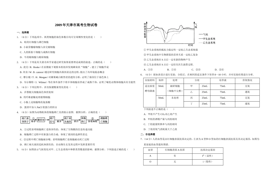 2009年天津市高考生物试卷 .doc_第1页
