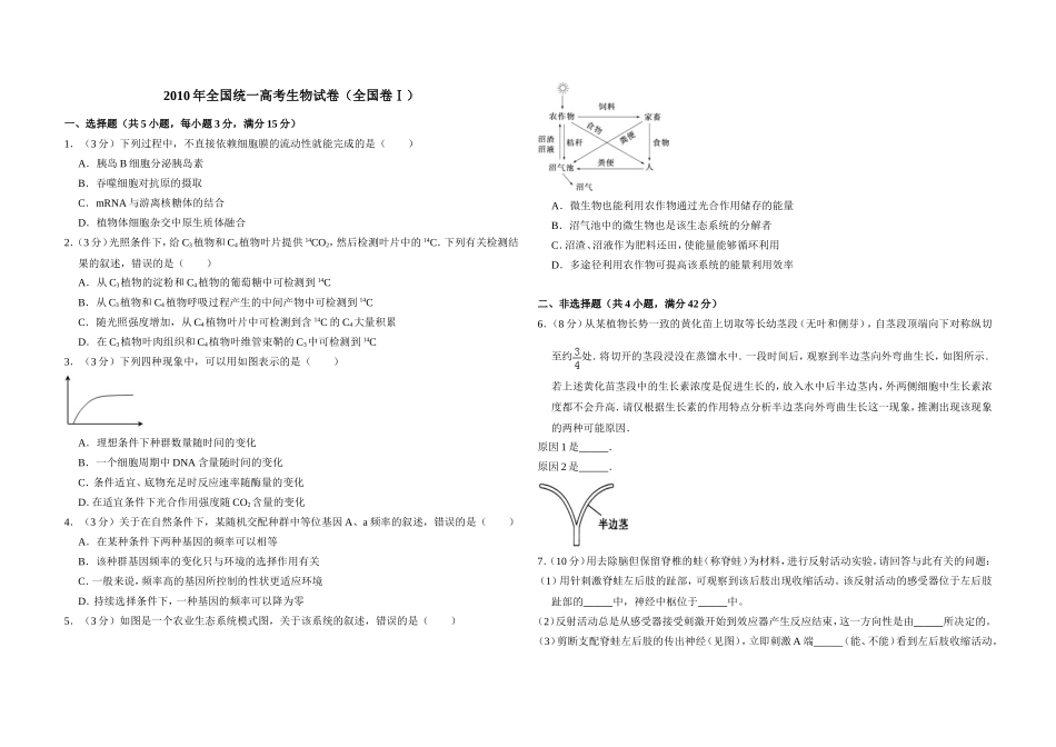 2010年全国统一高考生物试卷（全国卷ⅰ）（含解析版）.doc_第1页
