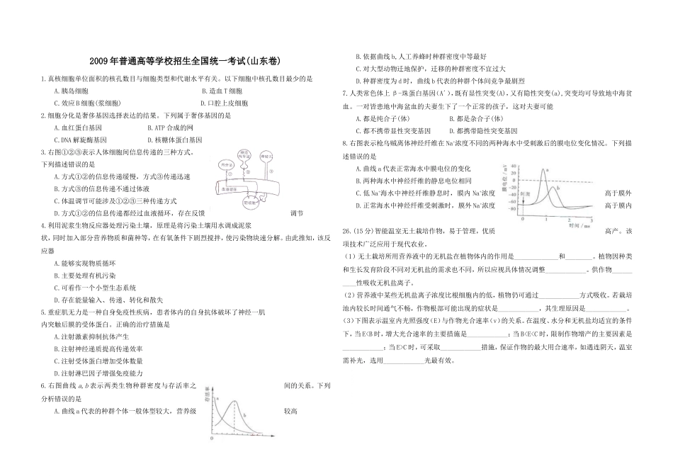 2009年高考真题 生物(山东卷)（含解析版）.doc_第1页