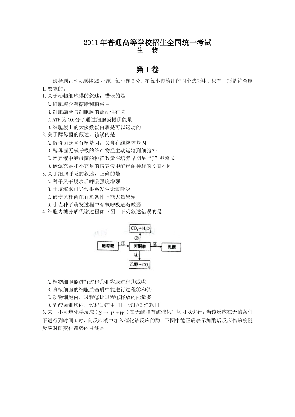 2011年高考海南卷生物（原卷版）.doc_第1页
