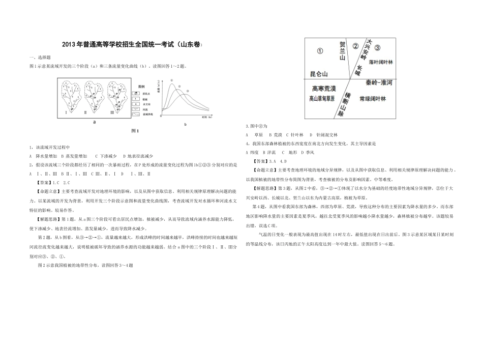 2013年高考真题 地理(山东卷)（含解析版）.docx_第1页