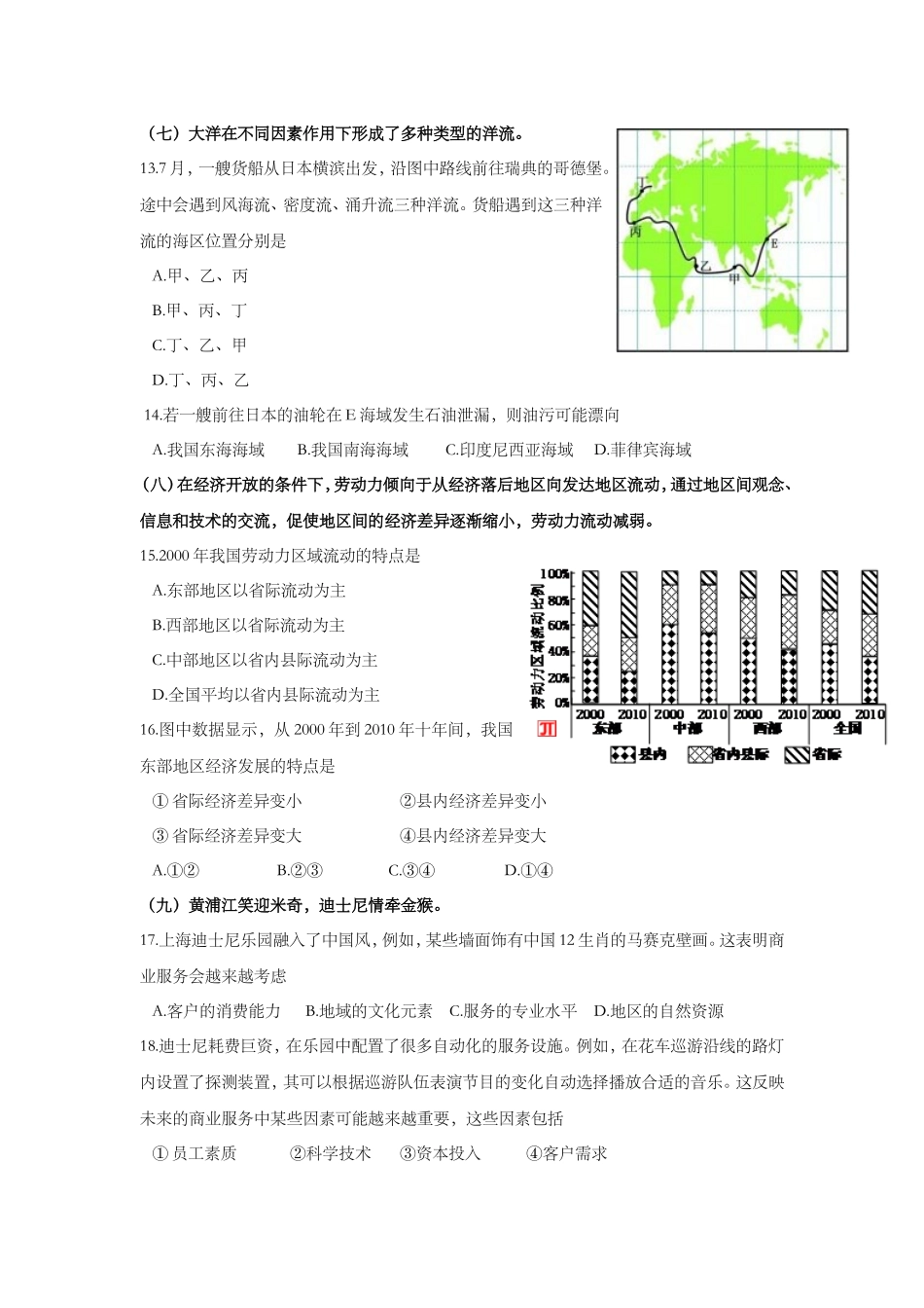 2016年上海市高中毕业统一学业考试地理试卷 (原卷版）.doc_第3页