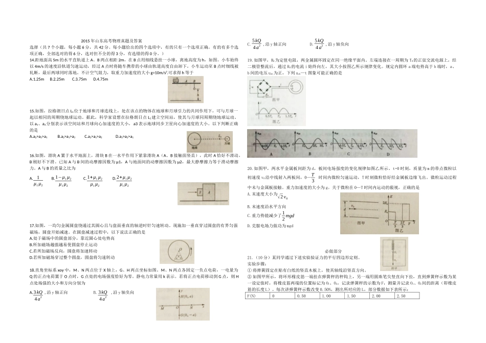 2015年高考真题 物理（山东卷)（原卷版）.docx_第1页