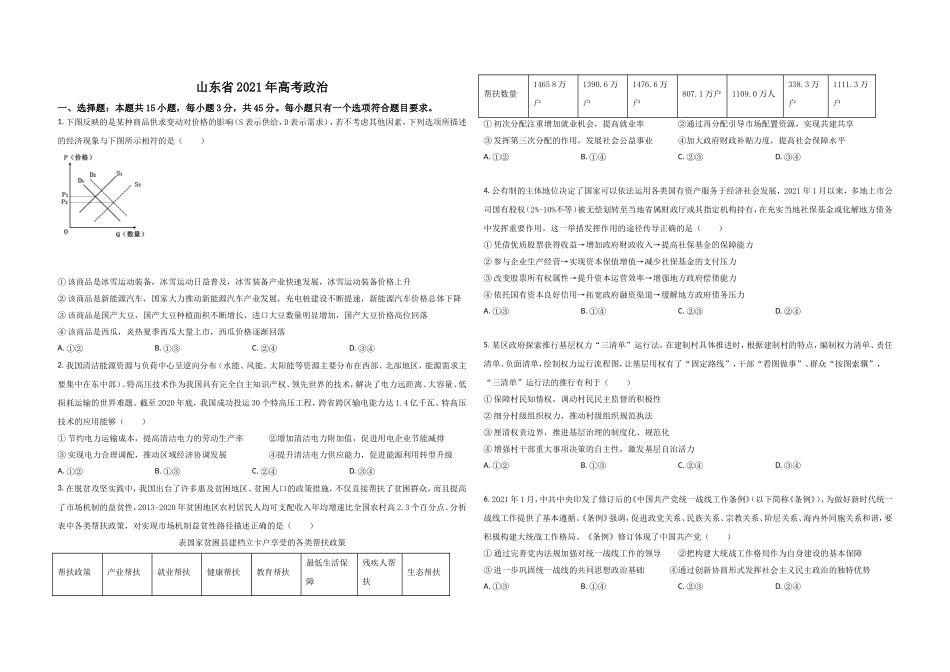 2021年高考真题 政治(山东卷)（原卷版）（www.ximiyu.com）.doc_第1页