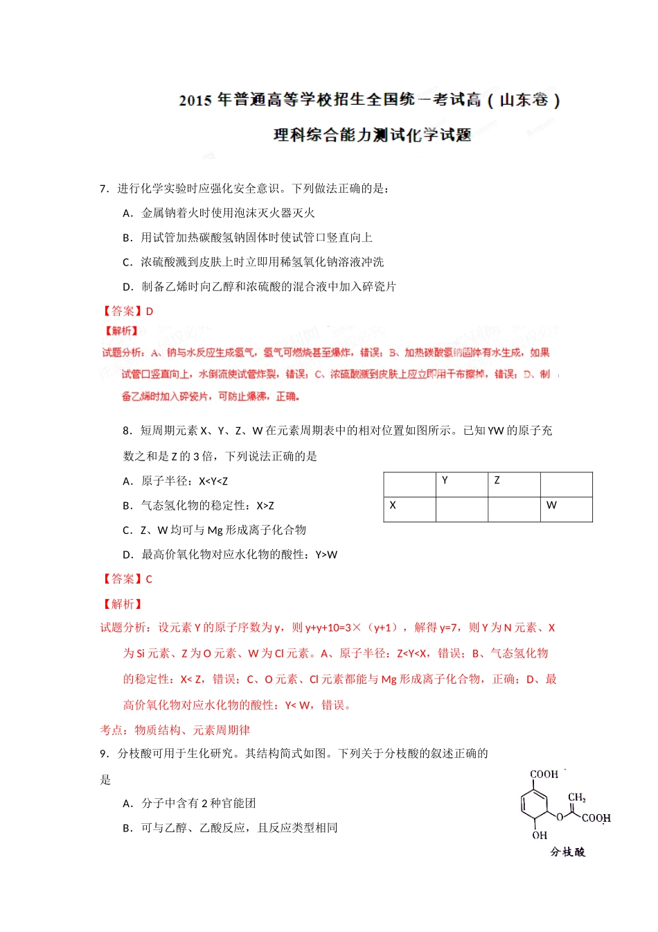 2015年高考真题 化学(山东卷)（含解析版）.docx_第1页