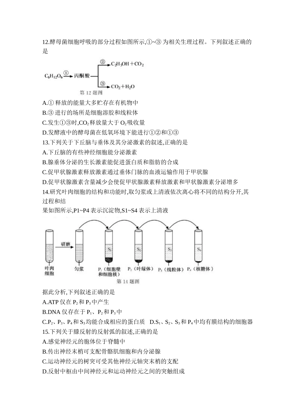 2020年浙江省高考生物【1月】（原卷版）.doc_第3页