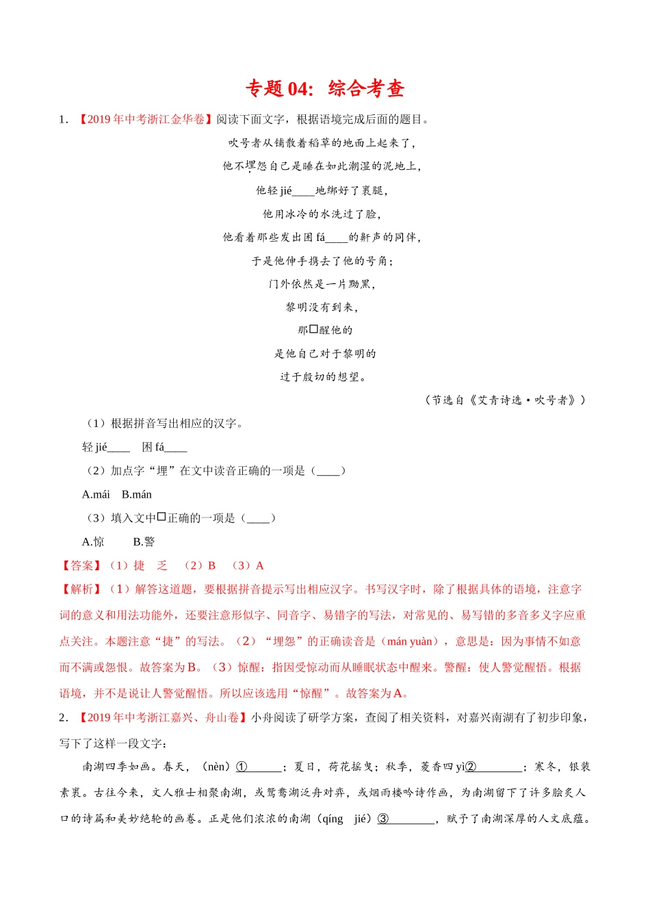 200511_152431-专题04 综合考查2020年中考真题语文试题分项汇编（解析版）.doc_第1页