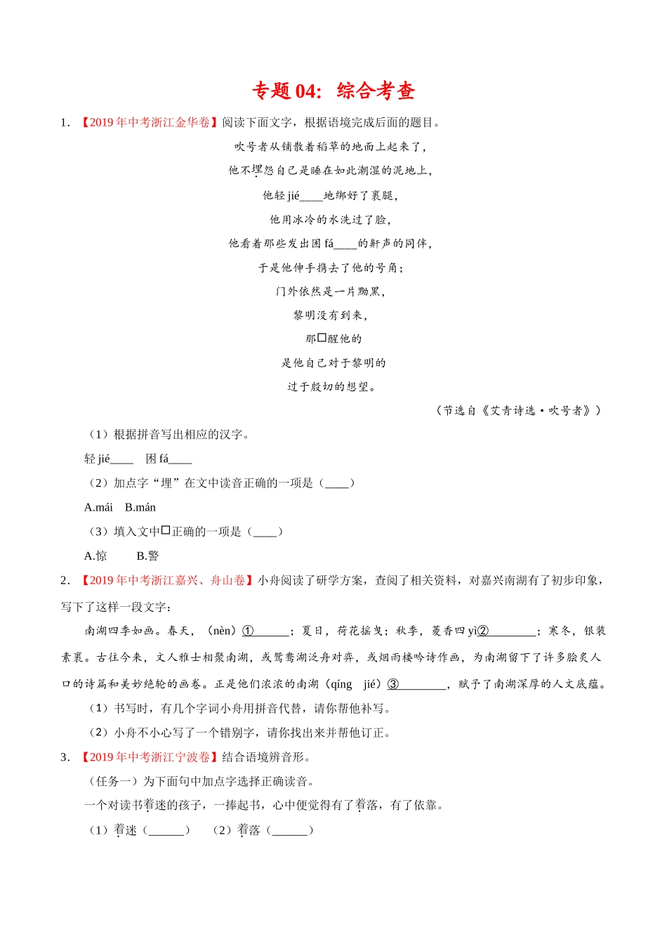 200511_152431-专题04 综合考查2020年中考真题语文试题分项汇编（原卷版）.doc_第1页