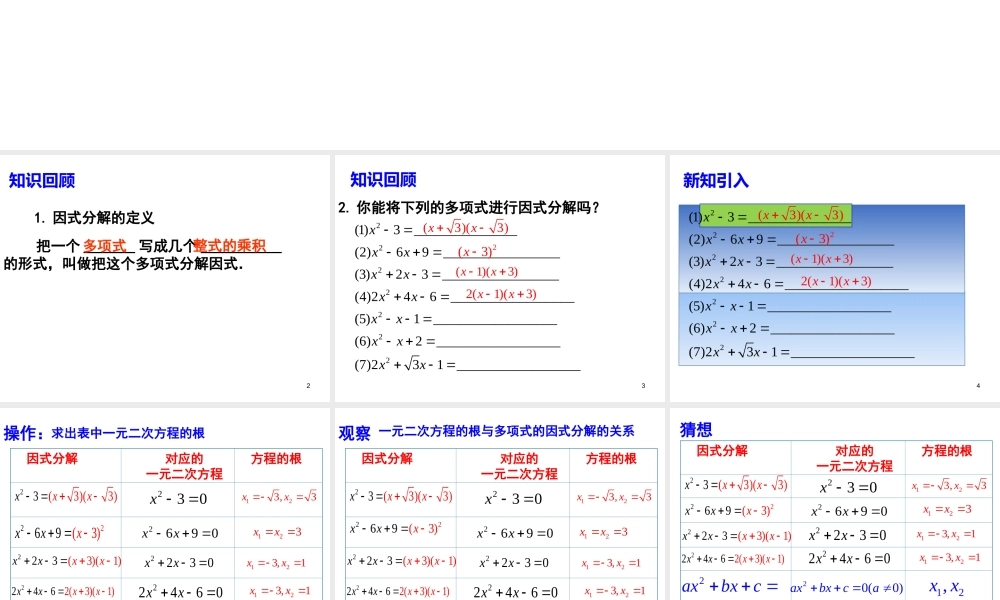 17.4 一元二次方程的应用——二次三项式的因式分解 课件（19张ppt）.ppt