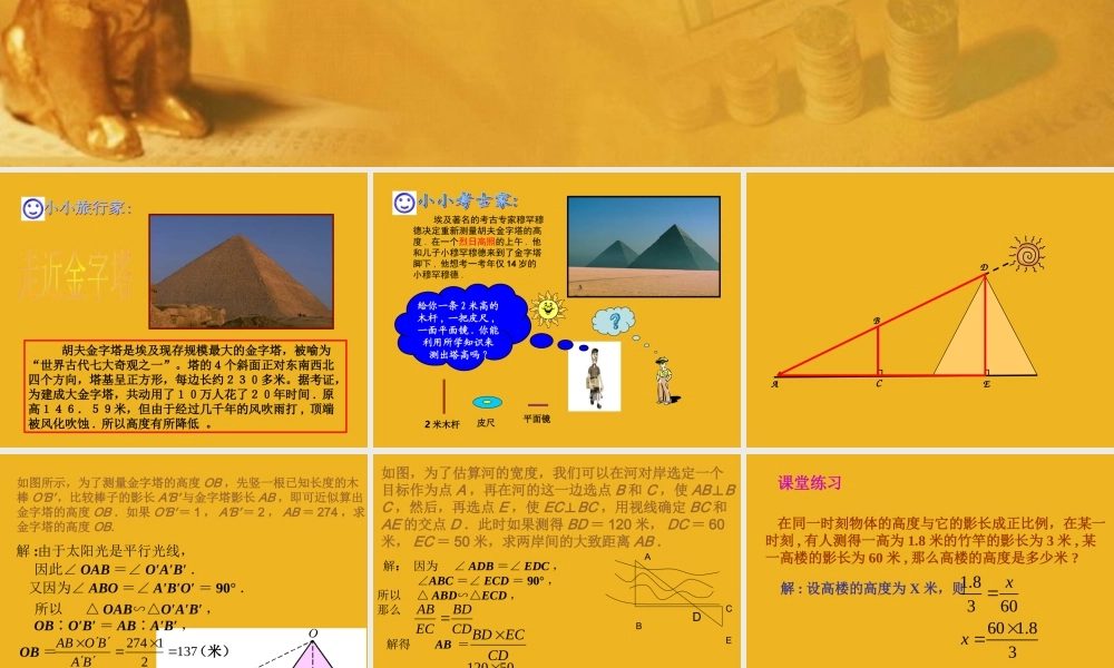 北京课改初中数学九上《相似三角形的应用(一)课件 北京课改版.ppt