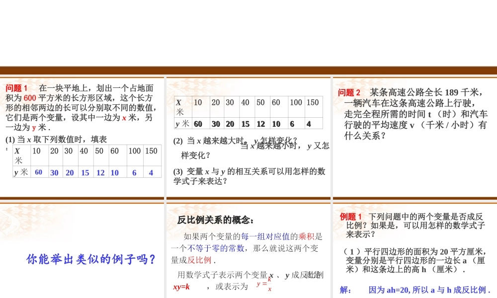 沪教版(五四学制)八上18.3 反比例函数（1） 课件（17张ppt）.ppt