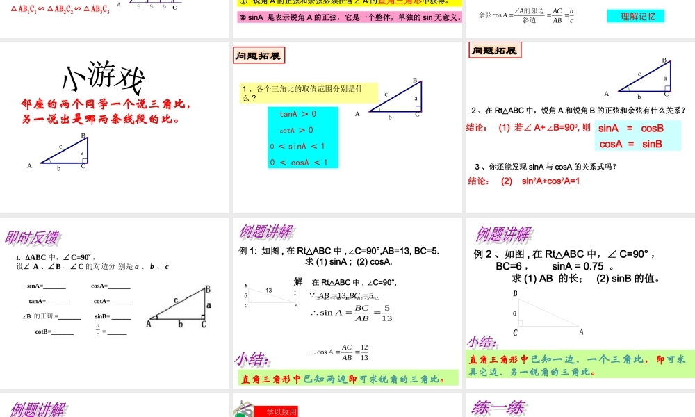 沪教版九上 25.1 锐角的三角比的意义（2） 课件（21张ppt）.ppt
