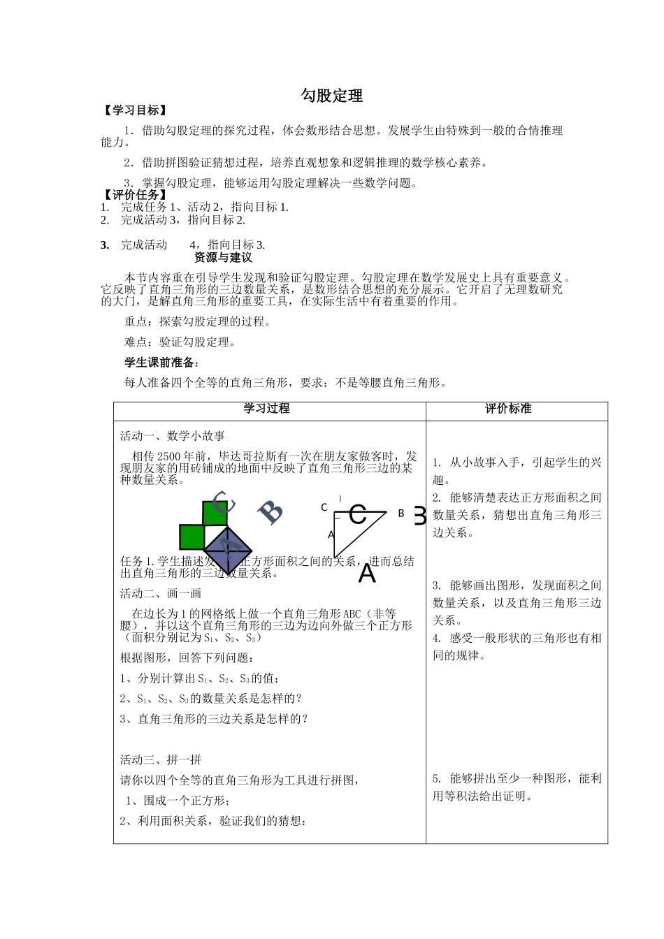 八年级上册数学冀教版 17.3勾股定理.doc_第1页
