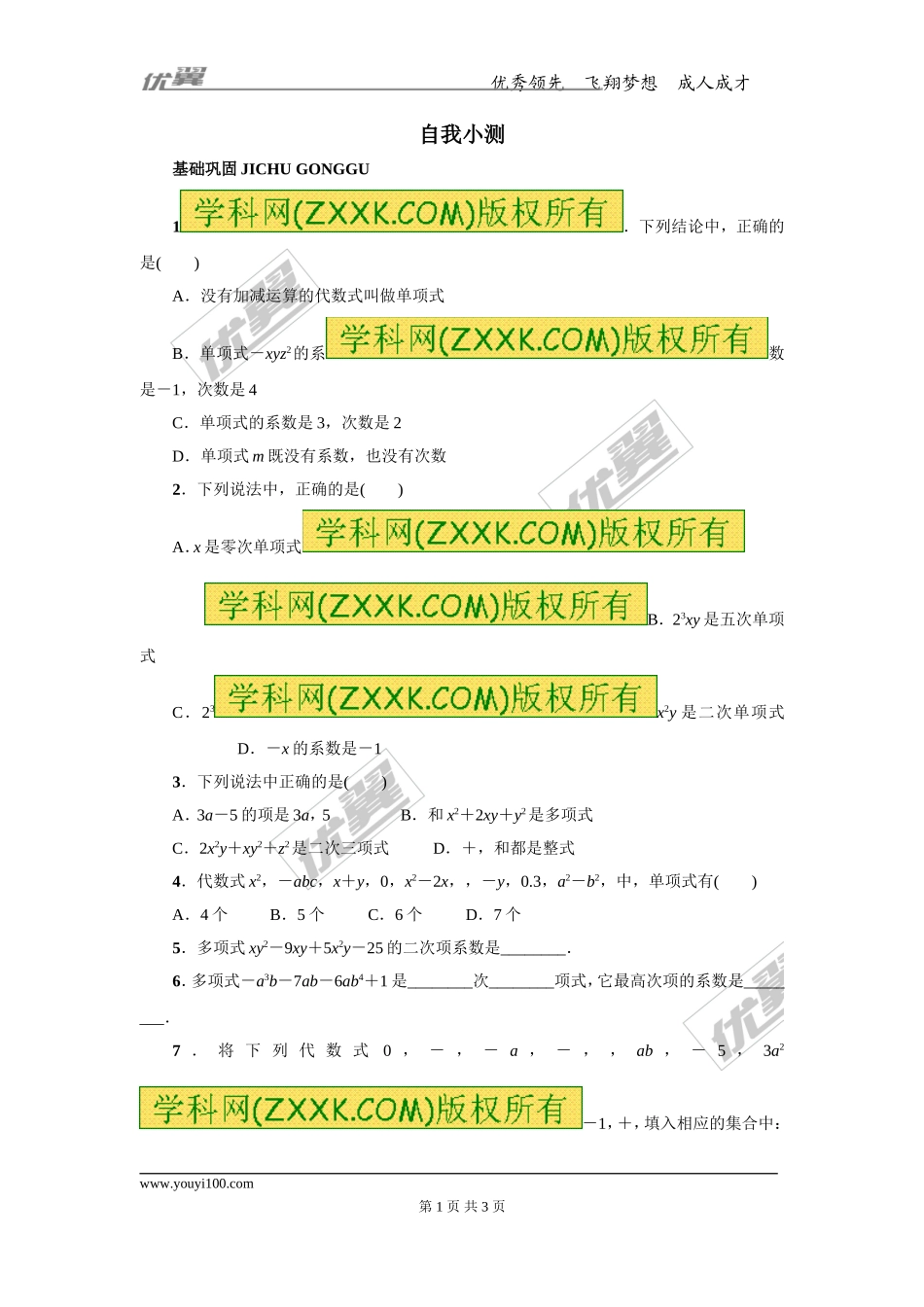 第四章专题练习1 整式.doc_第1页
