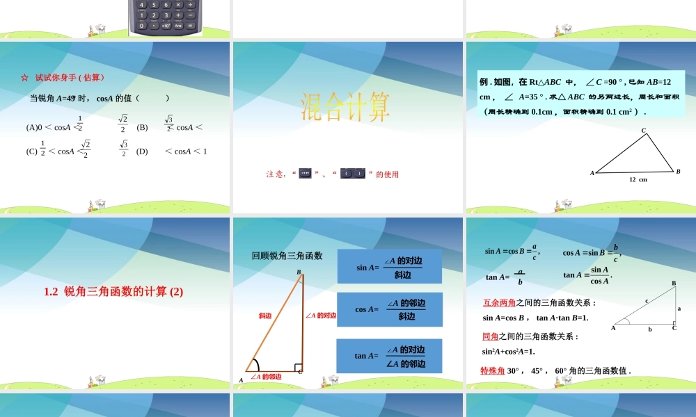 九年级下册数学浙教1.2 锐角三角函数的计算.pptx