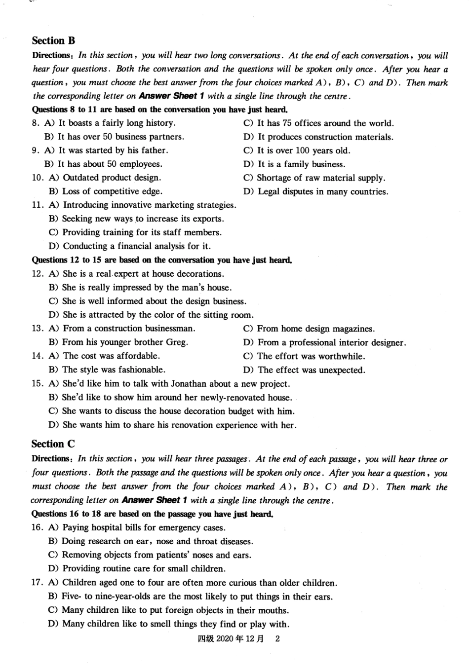 2020年12月四级真题第1套【可复制可划线查词】.pdf_第2页