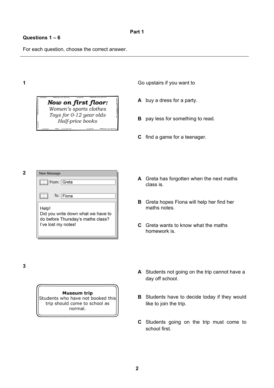 【读写样卷】A2 Key for Schools 2020 sample Reading and Writing - questions.pdf_第2页