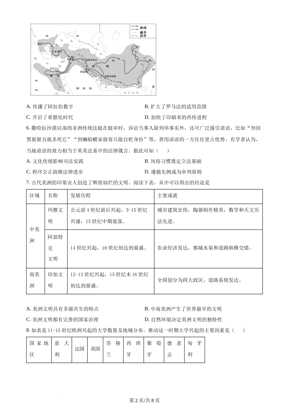 精品解析：辽宁省沈阳市新民市高级中学2024届高三上学期开学考试历史试题（原卷版）.docx_第2页