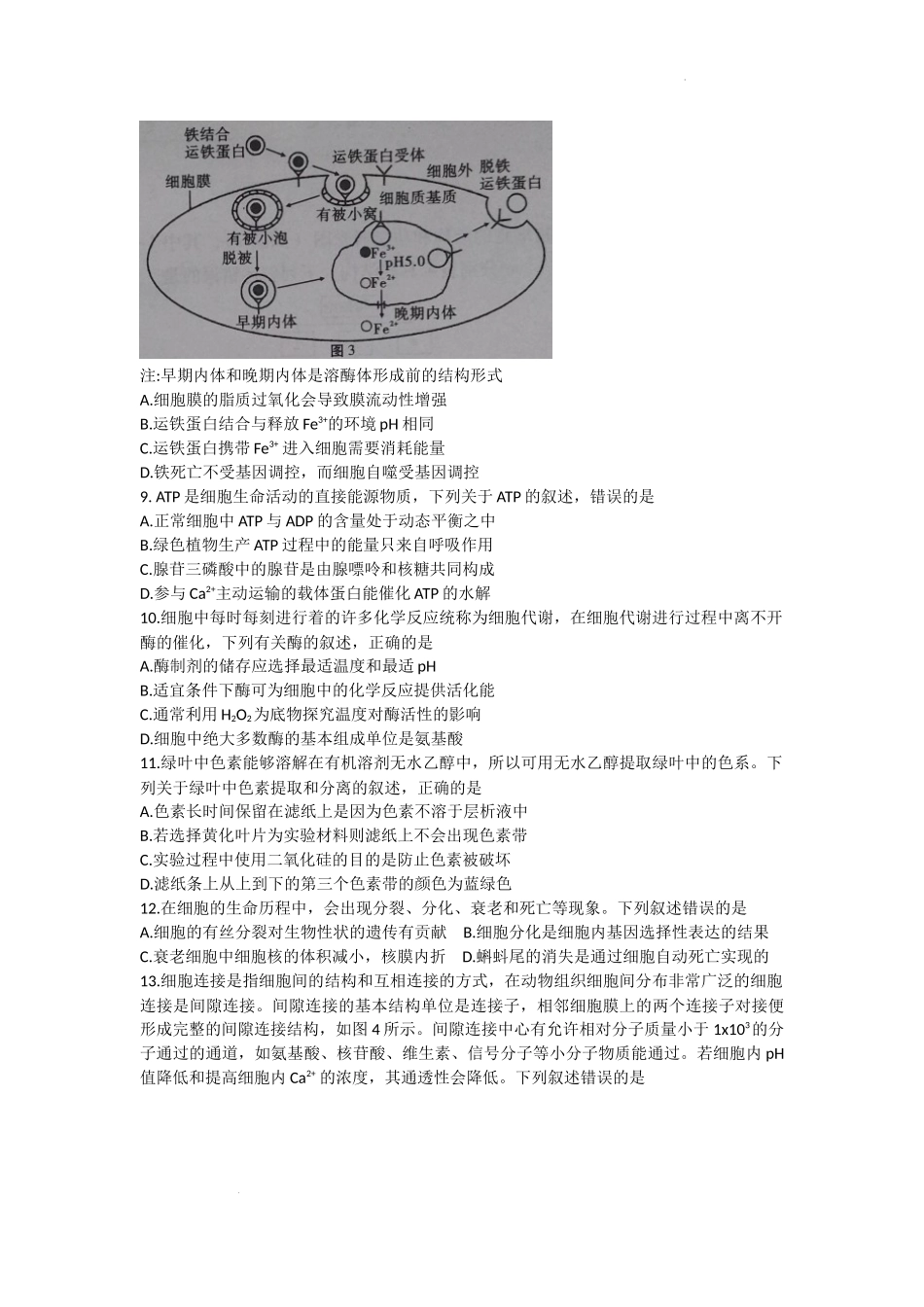 贵州省贵阳第一中学2023-2024学年高三上学期高考适应性月考生物试卷（一）.docx_第3页